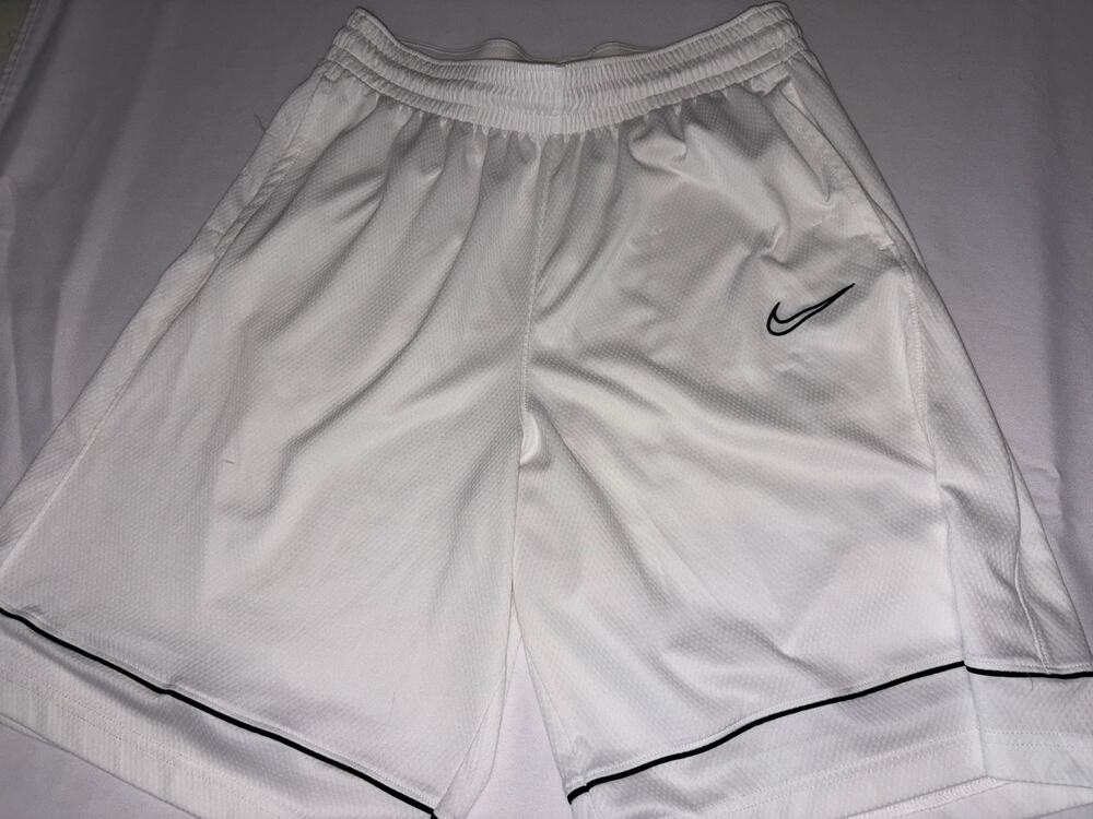 Nike Dri-FIT Basketball Shorts White Black Swoosh Athletic Mesh Men L- few snags
